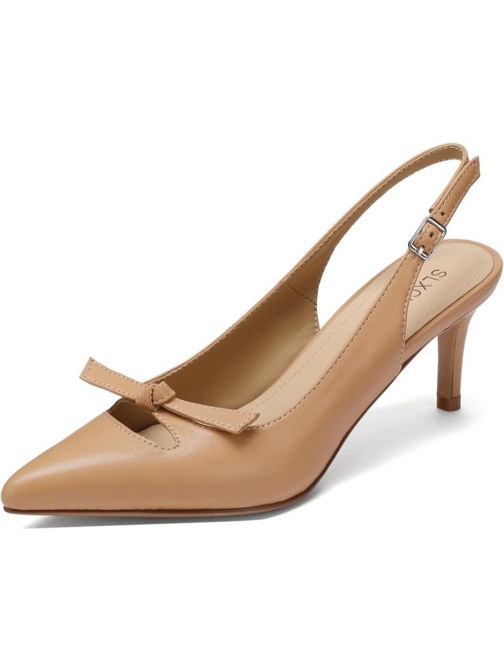 Women's Brown Bow Slingback Pointed Toe Pumps Stiletto Heels Ankle Strap Shoes